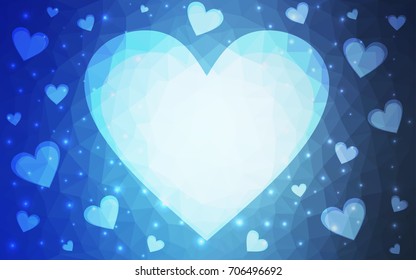 Light BLUE vector abstract glitter heart shape on white background in love concept for valentine's day with sweet and romantic moment. Polygonal design for your business.