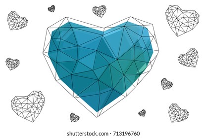 Light BLUE vector abstract glitter heart shape on white background in love concept for valentine's day with sweet and romantic moment. Polygonal design for your business.