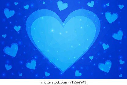 Light BLUE vector abstract glitter heart shape on white background in love concept for valentine's day with sweet and romantic moment. Polygonal design for your business.