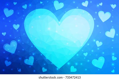 Light BLUE vector abstract glitter heart shape on white background in love concept for valentine's day with sweet and romantic moment. Polygonal design for your business.
