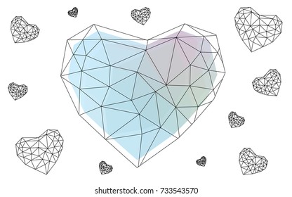 Light BLUE vector abstract glitter heart shape on white background in love concept for valentine's day with sweet and romantic moment. Polygonal design for your business.