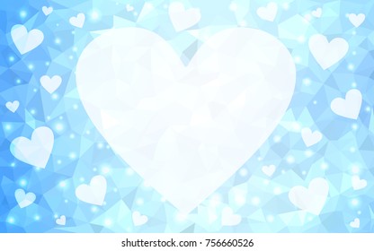 Light BLUE vector abstract glitter heart shape on white background in love concept for valentine's day with sweet and romantic moment. Polygonal design for your business.