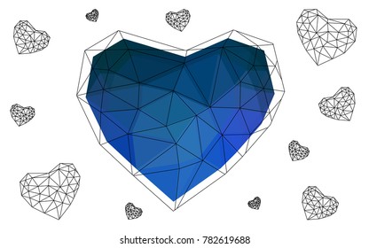 Light BLUE vector abstract glitter heart shape on white background in love concept for valentine's day with sweet and romantic moment. Polygonal design for your business.