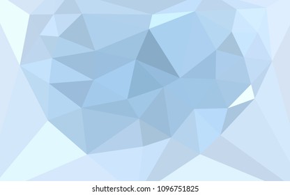 Light BLUE vector abstract mosaic pattern with a heart in a centre. Triangular geometric sample with gradient.  Best triangular design for your business.