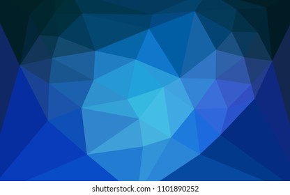 Light BLUE vector abstract mosaic backdrop with a heart in a centre. Illustration in Origami style with gradient. Brand new style for your business design.