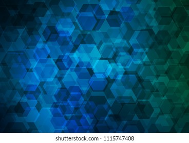 Light BLUE vector abstract mosaic background. hexagonal geometric sample with gradient.  A completely new template for your business design.