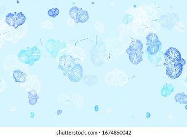 Light BLUE vector abstract pattern with flowers. Modern abstract illustration with flowers. Textured pattern for websites, banners.