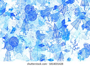 Light BLUE vector abstract pattern with trees, branches. A vague abstract illustration with trees in doodles style. Pattern for heads of websites, designs.