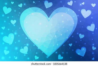 Light BLUE vector abstract Triangle Geometrical Heart on white polygonal background. Happy Valentine's Day Greeting Card. Stock template for your design.