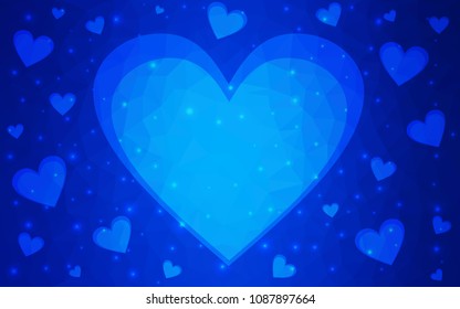 Light BLUE vector abstract Triangle Geometrical Heart on white polygonal background. Happy Valentine's Day Greeting Card. Stock template for your design.