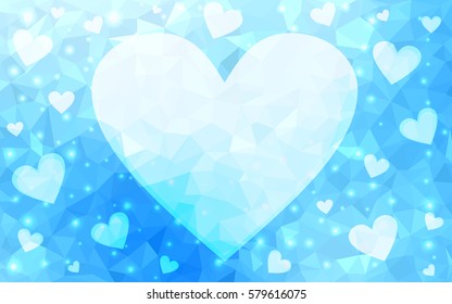 Light BLUE vector abstract Triangle Geometrical Heart on white polygonal background. Happy Valentine's Day Greeting Card. Stock template for your design.