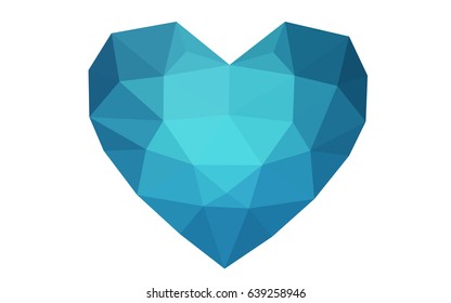 Light BLUE vector abstract Triangle Geometrical Heart on white polygonal background. Happy Valentine's Day Greeting Card. Stock template for your design.