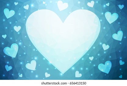 Light BLUE vector abstract Triangle Geometrical Heart on white polygonal background. Happy Valentine's Day Greeting Card. Stock template for your design.