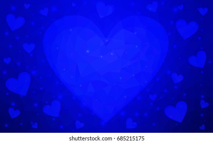Light BLUE vector abstract Triangle Geometrical Heart on white polygonal background. Happy Valentine's Day Greeting Card. Stock template for your design.