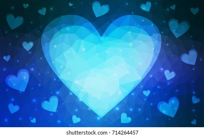 Light BLUE vector abstract Triangle Geometrical Heart on white polygonal background. Happy Valentine's Day Greeting Card. Stock template for your design.