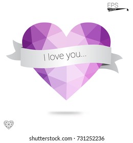 Light BLUE vector abstract Triangle Geometrical Heart on white polygonal background. Happy Valentine's Day Greeting Card. Stock template for your design.