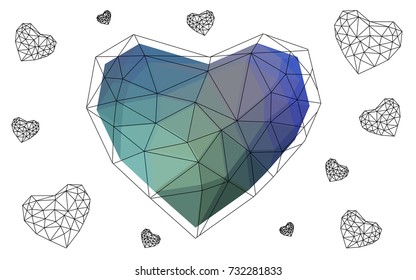 Light BLUE vector abstract Triangle Geometrical Heart on white polygonal background. Happy Valentine's Day Greeting Card. Stock template for your design.