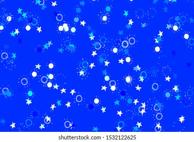 Light BLUE vector backdrop with bright stars, suns. Modern geometrical abstract illustration with stars, suns. Pattern for astrology websites.