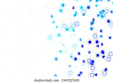 Light BLUE vector backdrop with bright stars, suns. Modern geometrical abstract illustration with stars, suns. Pattern for astrology websites.