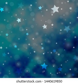 Light BLUE vector backdrop with circles, stars. Colorful disks, stars on simple gradient background. Design for textile, fabric, wallpapers.
