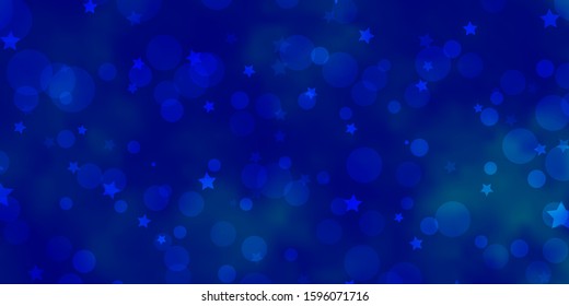 Light BLUE vector backdrop with circles, stars. Abstract design in gradient style with bubbles, stars. Pattern for trendy fabric, wallpapers.
