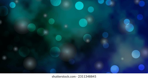 Light BLUE vector backdrop with circles, stars. Illustration with set of colorful abstract spheres, stars. Pattern for websites.