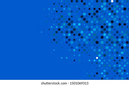 Light BLUE vector backdrop with dots. Blurred bubbles on abstract background with colorful gradient. Pattern of water, rain drops.