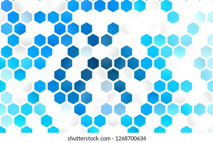 Light BLUE vector backdrop with hexagons. Illustration of colored hexagons on white surface. Pattern can be used for landing pages.