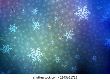 Helle BLAU Vektorhintergrund im Urlaubsstil. Abstrakte Illustration mit Weihnachtsbällen und Schneeflocken. Kluges Design für die Förderung der Universität.