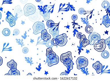 Light BLUE vector backdrop with memphis shapes. Decorative design in abstract style with random forms. Modern design for your business card.