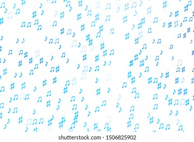 Light BLUE vector backdrop with music notes. Decorative design in abstract style with music shapes. Pattern for festival leaflets.