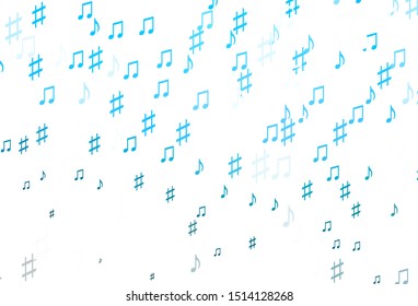 Light BLUE vector backdrop with music notes. Decorative design in abstract style with music shapes. Pattern for festival leaflets.