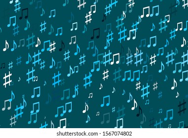 Light BLUE vector backdrop with music notes. Decorative design in abstract style with music shapes. Pattern for festival leaflets.