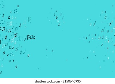 Fondo vectorial BLUE claro con notas musicales. Ilustración brillante de notas musicales de gradiente colorido. Patrón para sitios web de musitianos.
