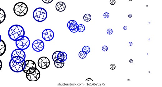 Light BLUE vector backdrop with mystery symbols. Colorful mystic symbols with a gradient in ancient style. Background for esoteric, mystic designs.