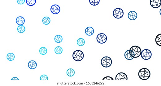 Fondo vectorial AZUL claro con símbolos misteriosos. Ilustración con signos mágicos de poder espiritual. Mejor diseño de eventos de halloween.