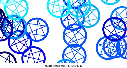 Light BLUE vector backdrop with mystery symbols. Illustration with magical signs of spiritual power. Design for magic, spiritual events.