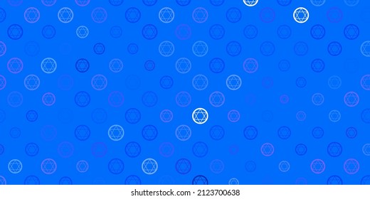 Light BLUE vector backdrop with mystery symbols. Illustration with magical signs of spiritual power. Best design halloween events.