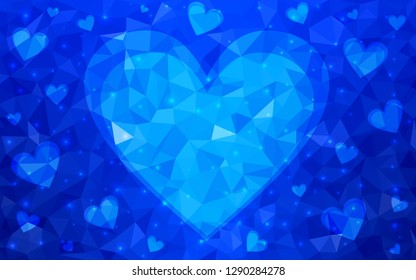 Light BLUE vector  backdrop with sweet hearts. Decorative shining illustration with hearts on abstract template. Design for your business advert of anniversary.