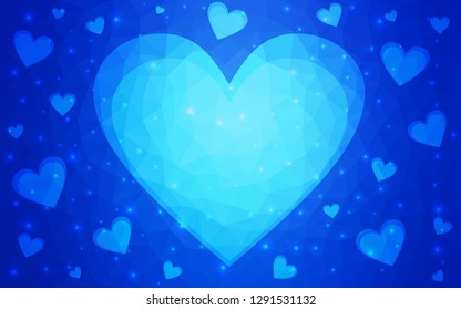 Light BLUE vector  backdrop with sweet hearts. Decorative shining illustration with hearts on abstract template. Pattern for valentine's ad, booklets.
