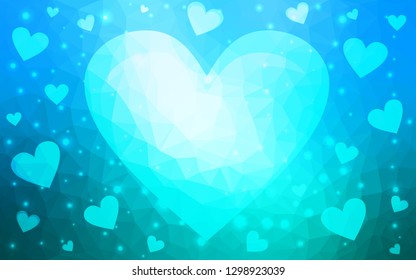 Light BLUE vector  backdrop with sweet hearts. Glitter abstract illustration with colorful hearts in romantic style. Pattern for carnival, festival romantic leaflets.