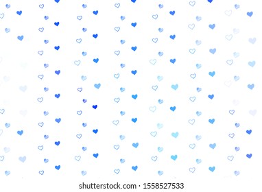 Light BLUE vector backdrop with sweet hearts. Glitter abstract illustration with colorful hearts in romantic style. Pattern for valentine's ad, booklets.