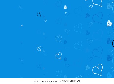 Light BLUE vector backdrop with sweet hearts. Decorative design with hearts in simple style . Pattern for valentine's ad, booklets.