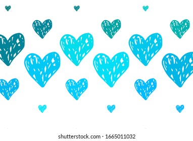 Light BLUE vector backdrop with sweet hearts. Beautiful abstract hearts on colorful gradient background. Pattern for carnival, festival romantic leaflets.