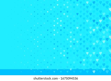 Light BLUE vector backdrop with sweet hearts. Illustration with shapes of gradient hearts on blur backdrop. Template for Valentine's greeting postcards.