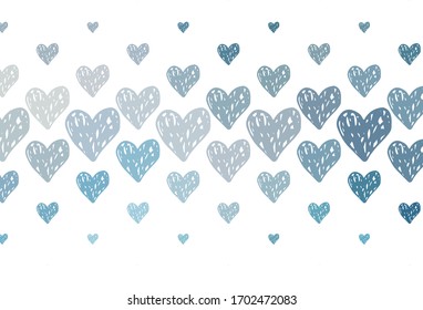 Light BLUE vector backdrop with sweet hearts. Beautiful celebration style hearts on abstract illustration. Design for a business advert of anniversary.