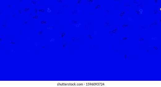 Light BLUE vector backdrop with woman's power symbols. Illustration with signs of women's strength and power. Sample for your web designers.