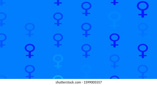 Light BLUE vector backdrop with woman's power symbols. Illustration with signs of women's strength and power. Best design for your business.