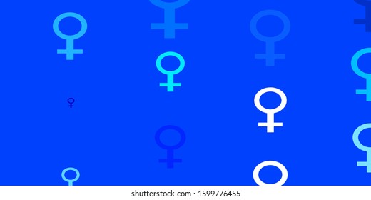 Light BLUE vector backdrop with woman's power symbols. Colorful illustration with gradient feminism shapes. Design for landing pages.
