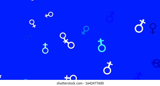 Light BLUE vector backdrop with woman's power symbols. Simple design in abstract style with women’s rights activism. Elegant design for wallpapers.